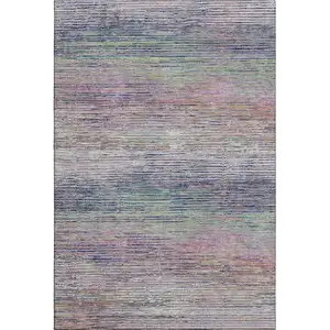 Photo of Blush Blue And Ivory Striped Washable Area Rug With UV Protection
