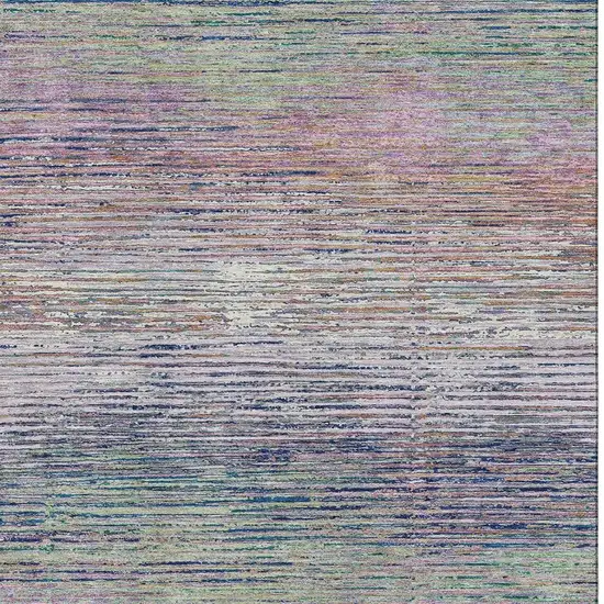 Blush Blue And Ivory Striped Washable Area Rug With UV Protection Photo 2