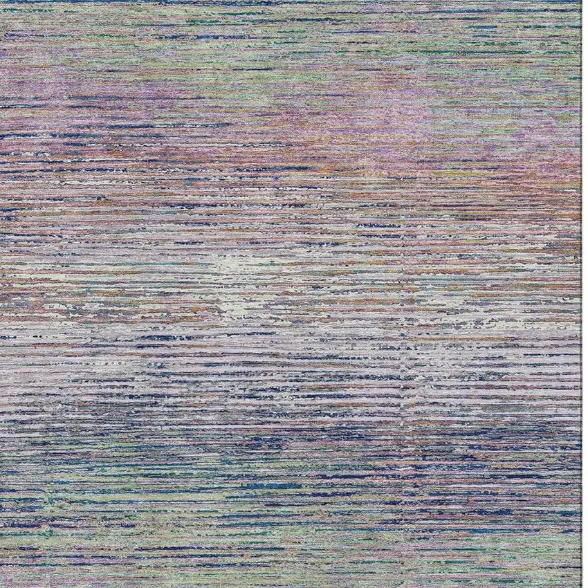 Blush Blue And Ivory Striped Washable Area Rug With UV Protection Photo 2