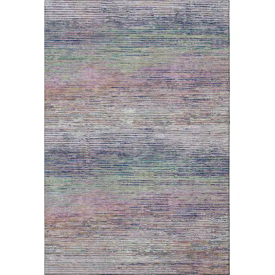 Blush Blue And Ivory Striped Washable Area Rug With UV Protection Photo 3