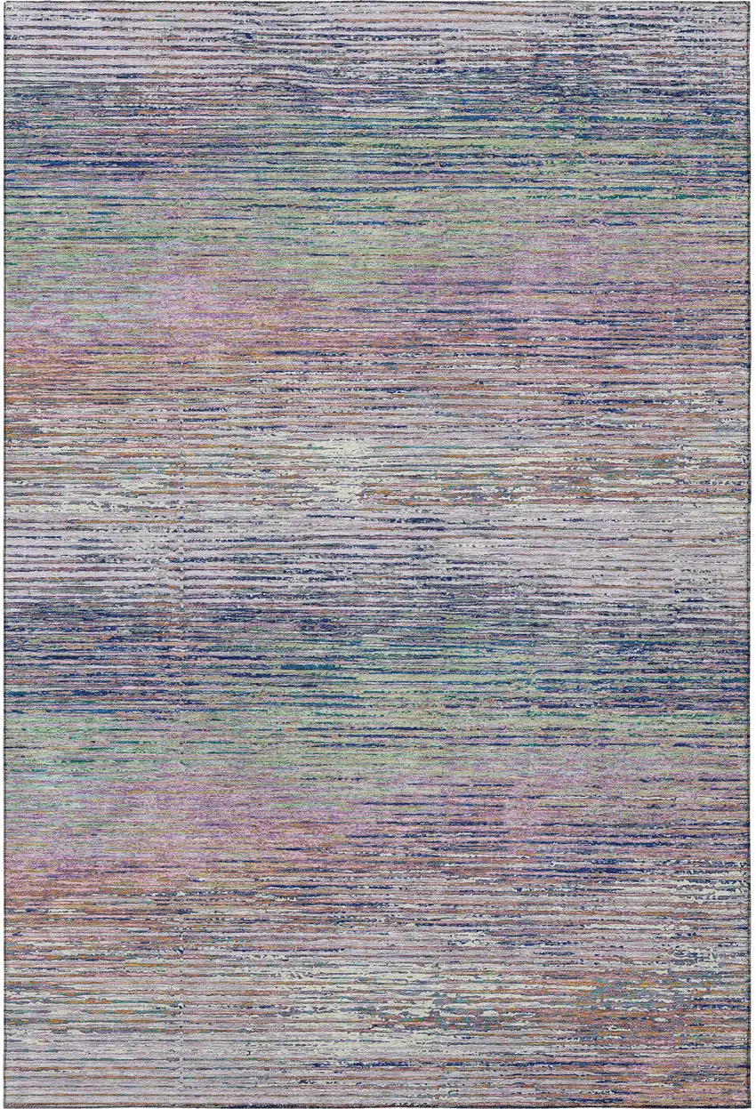 Blush Blue And Ivory Striped Washable Area Rug With UV Protection Photo 3