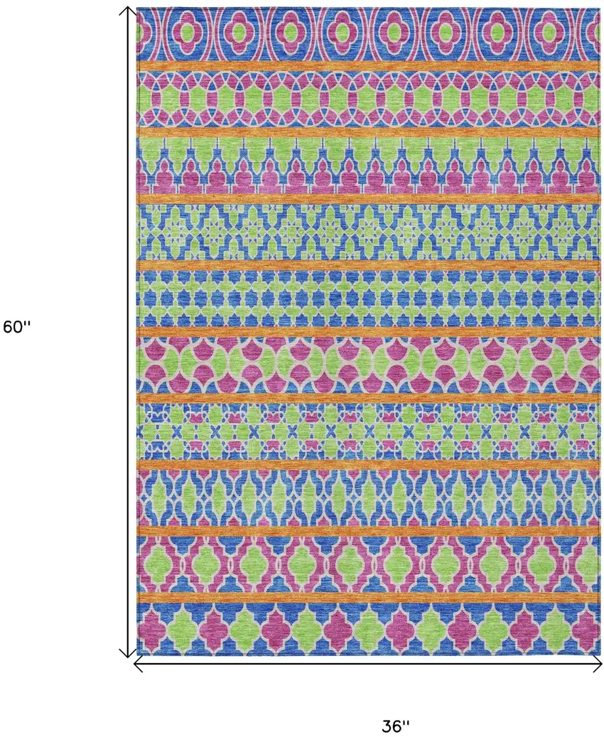 Blush Blue And Lime Green Quatrefoil Washable Indoor Outdoor Area Rug Photo 8