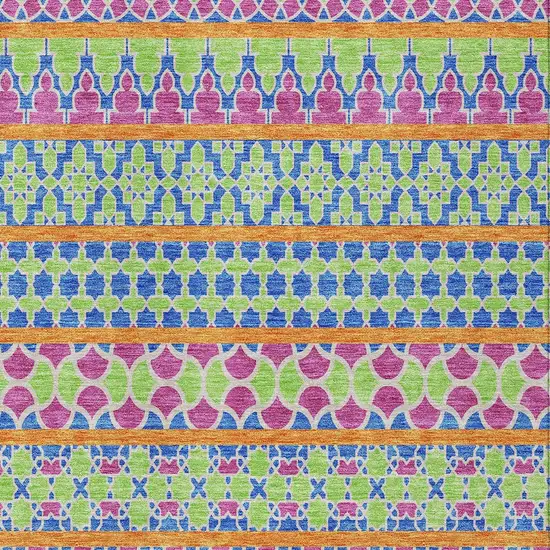 Blush Blue And Lime Green Quatrefoil Washable Indoor Outdoor Area Rug Photo 5