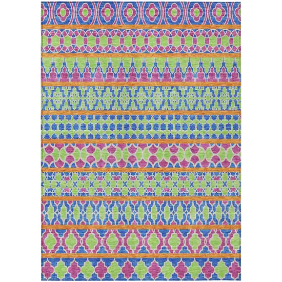 Blush Blue And Lime Green Quatrefoil Washable Indoor Outdoor Area Rug Photo 1