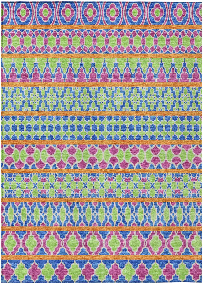 Blush Blue And Lime Green Quatrefoil Washable Indoor Outdoor Area Rug Photo 1