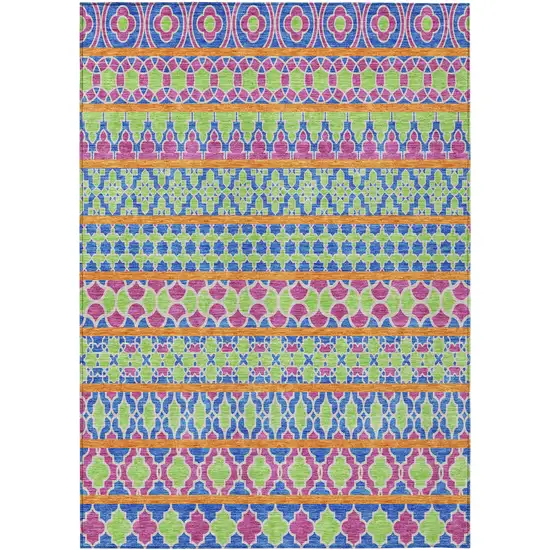 Blush Blue And Lime Green Quatrefoil Washable Indoor Outdoor Area Rug Photo 1