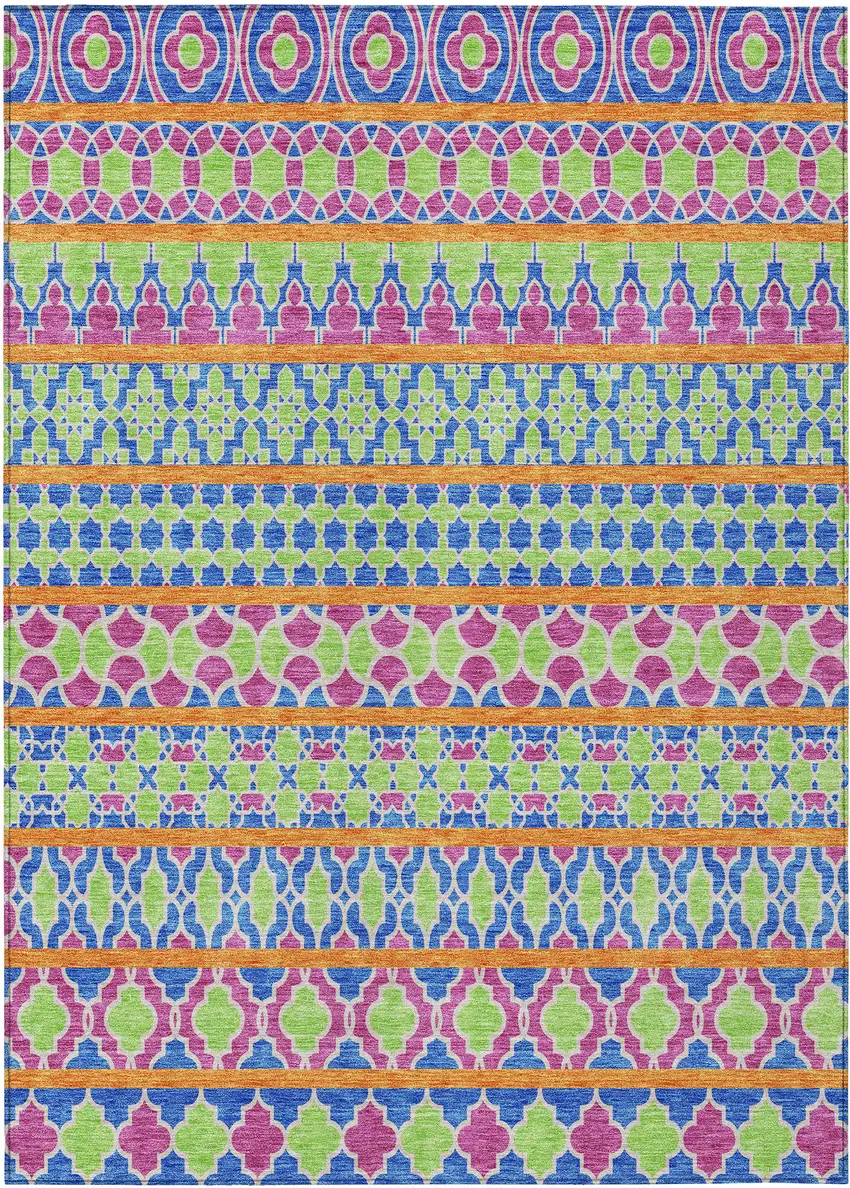 Blush Blue And Lime Green Quatrefoil Washable Indoor Outdoor Area Rug Photo 1