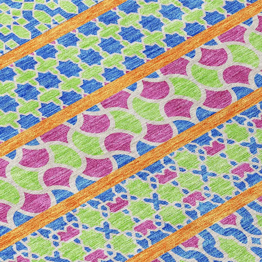 Blush Blue And Lime Green Quatrefoil Washable Indoor Outdoor Area Rug Photo 5