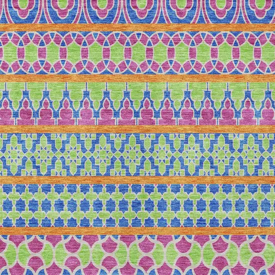 Blush Blue And Lime Green Quatrefoil Washable Indoor Outdoor Area Rug Photo 5