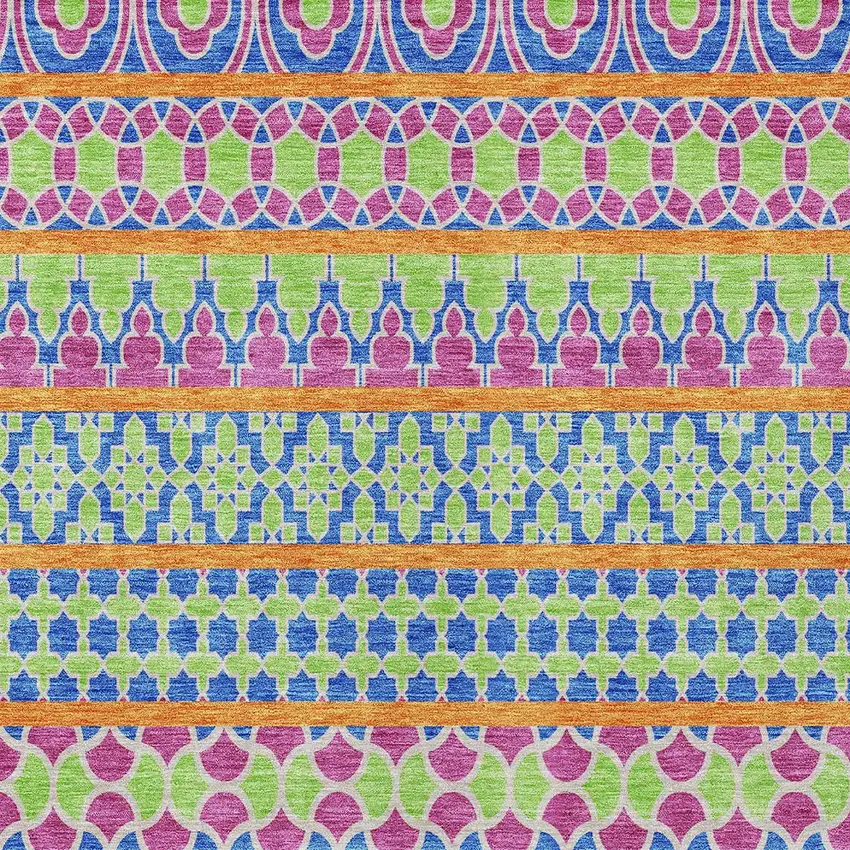 Blush Blue And Lime Green Quatrefoil Washable Indoor Outdoor Area Rug Photo 5