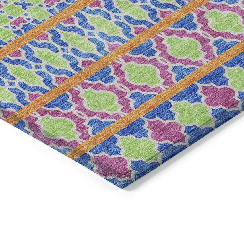 Blush Blue And Lime Green Quatrefoil Washable Indoor Outdoor Area Rug Photo 3