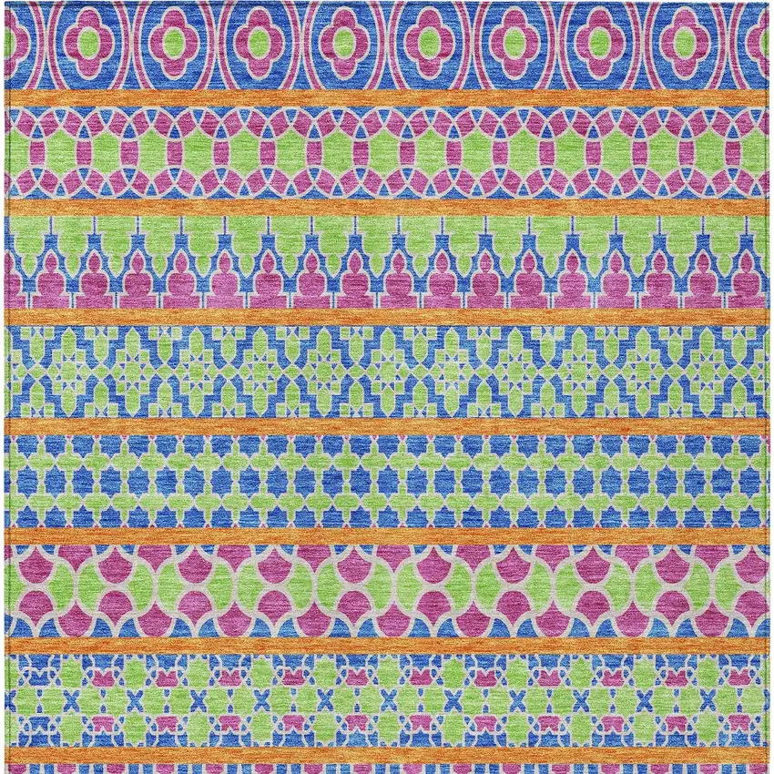 Blush Blue And Lime Green Quatrefoil Washable Indoor Outdoor Area Rug Photo 6