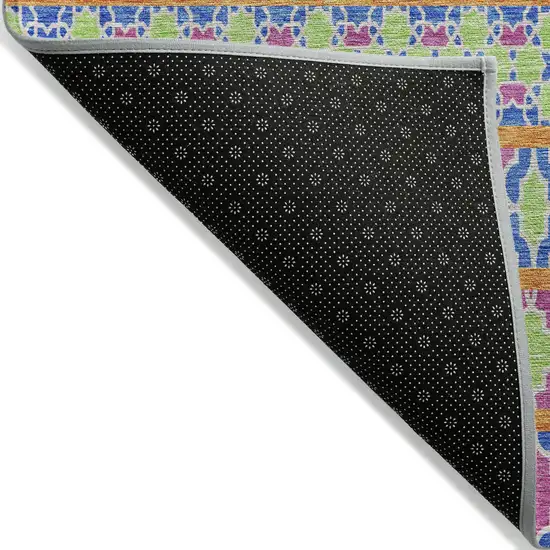 Blush Blue And Lime Green Quatrefoil Washable Indoor Outdoor Area Rug Photo 2
