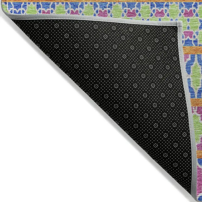 Blush Blue And Lime Green Quatrefoil Washable Indoor Outdoor Area Rug Photo 2