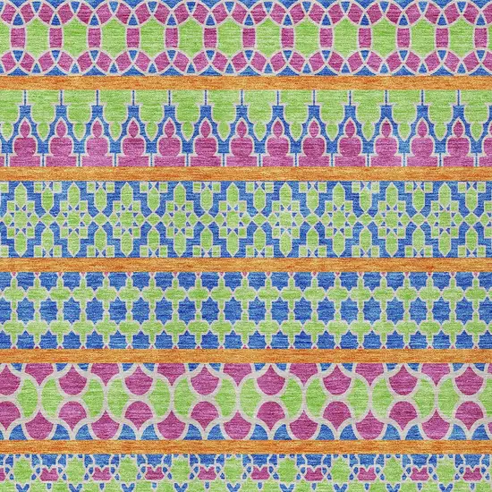 Blush Blue And Lime Green Quatrefoil Washable Indoor Outdoor Area Rug Photo 5