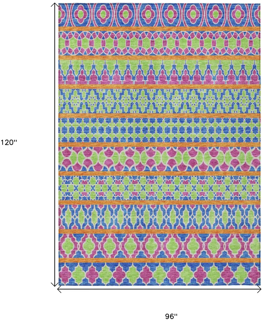 Blush Blue And Lime Green Quatrefoil Washable Indoor Outdoor Area Rug Photo 8