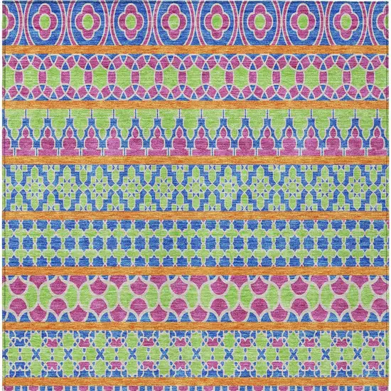 Blush Blue And Lime Green Quatrefoil Washable Indoor Outdoor Area Rug Photo 6