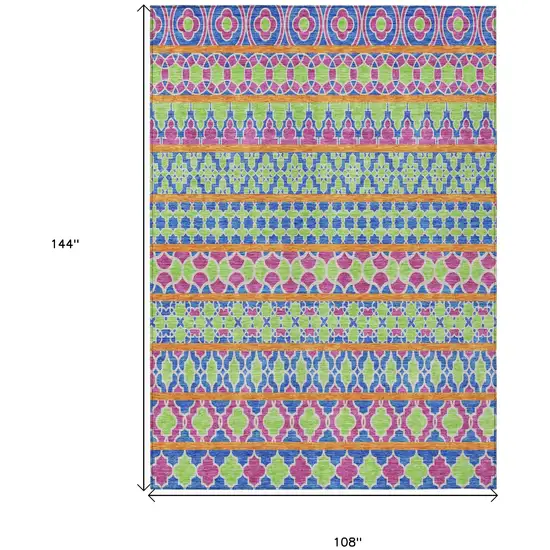 Blush Blue And Lime Green Quatrefoil Washable Indoor Outdoor Area Rug Photo 8
