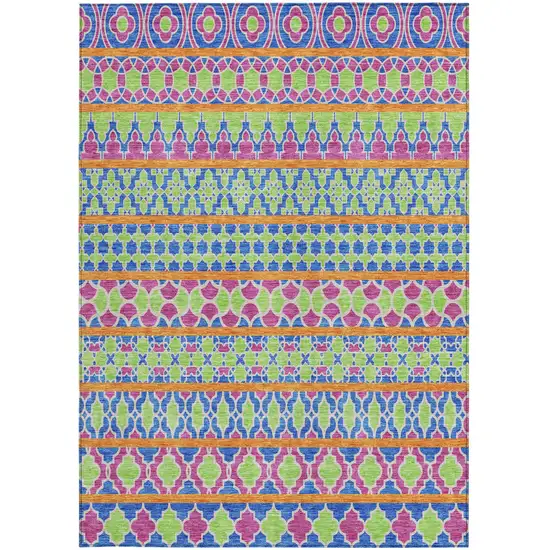 Blush Blue And Lime Green Quatrefoil Washable Indoor Outdoor Area Rug Photo 6