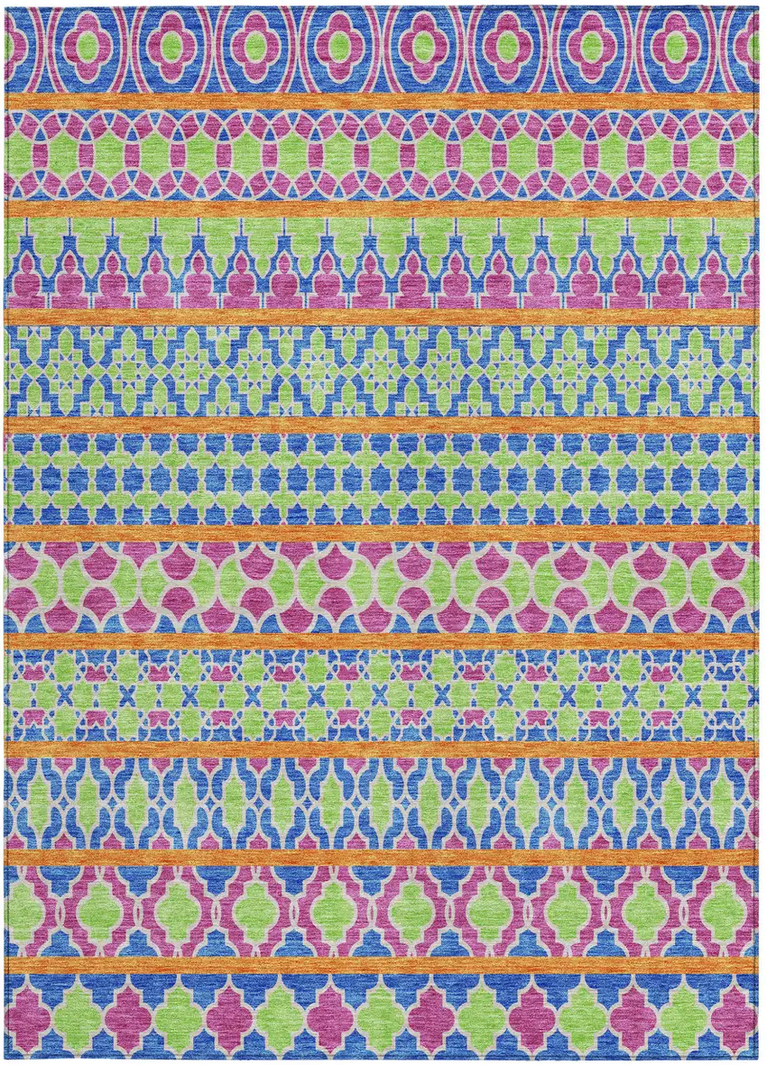 Blush Blue And Lime Green Quatrefoil Washable Indoor Outdoor Area Rug Photo 6