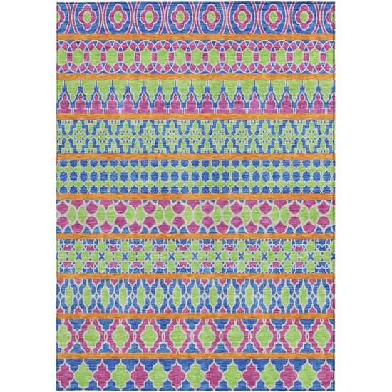 Blush Blue And Lime Green Quatrefoil Washable Indoor Outdoor Area Rug Photo 6