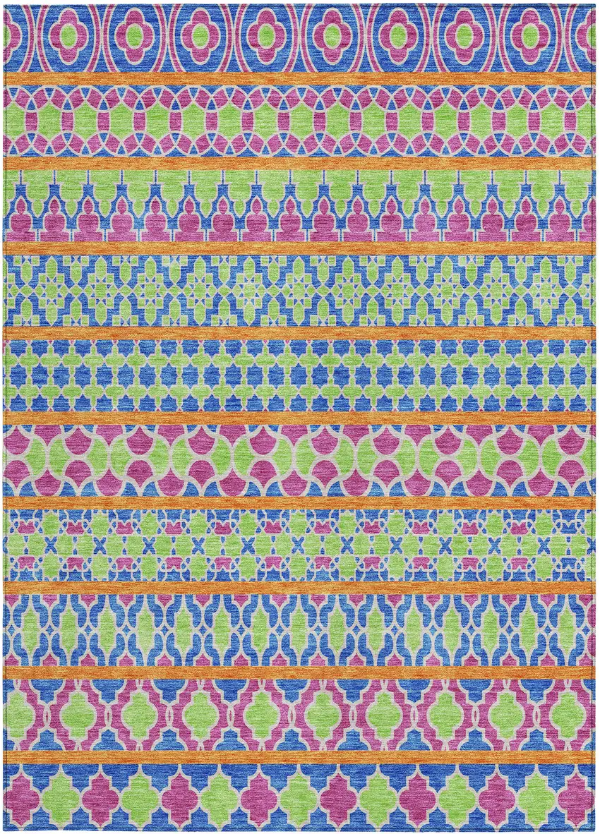 Blush Blue And Lime Green Quatrefoil Washable Indoor Outdoor Area Rug Photo 6