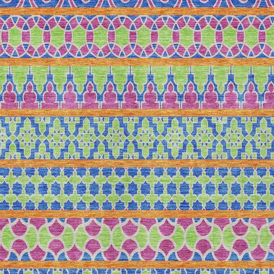 Blush Blue And Lime Green Quatrefoil Washable Indoor Outdoor Area Rug Photo 5