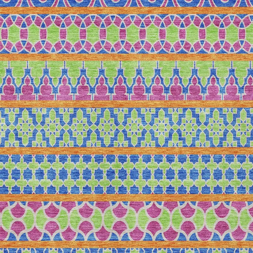 Blush Blue And Lime Green Quatrefoil Washable Indoor Outdoor Area Rug Photo 5