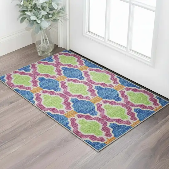 Blush Blue And Orange Ikat Washable Area Rug With UV Protection Photo 2