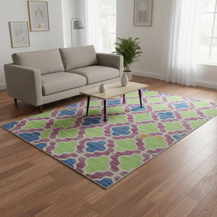 Blush Blue And Orange Ikat Washable Area Rug With UV Protection Photo 2