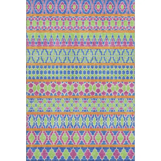 Blush Blue And Orange Ikat Washable Area Rug With UV Protection Photo 5