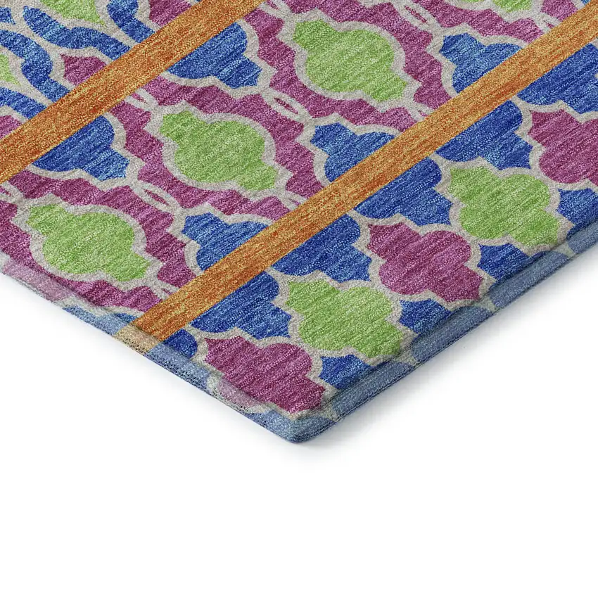 Blush Blue And Orange Ikat Washable Area Rug With UV Protection Photo 6