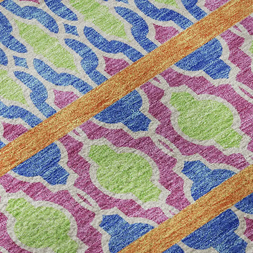 Blush Blue And Orange Ikat Washable Area Rug With UV Protection Photo 9