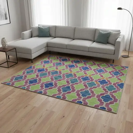 Blush Blue And Orange Ikat Washable Area Rug With UV Protection Photo 2