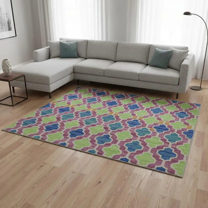 Blush Blue And Orange Ikat Washable Area Rug With UV Protection Photo 2