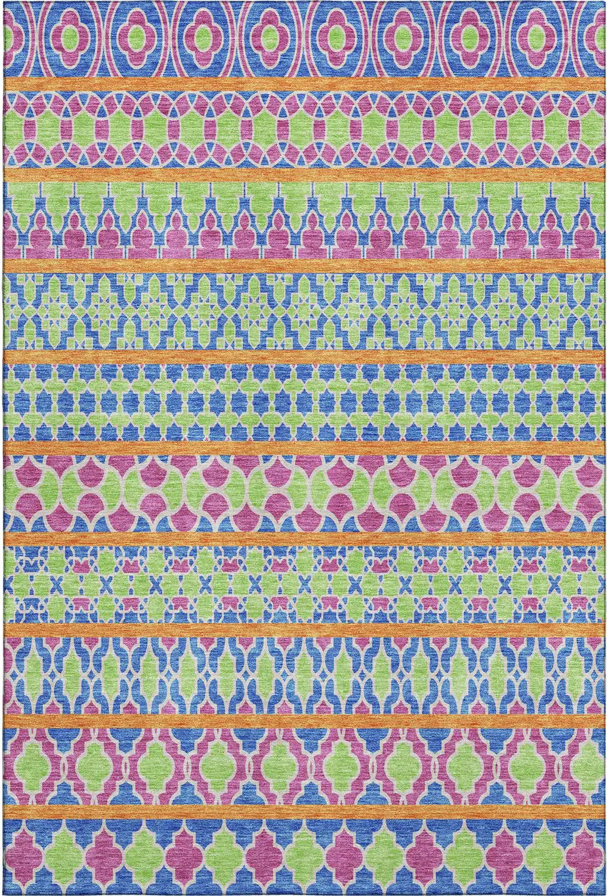 Blush Blue And Orange Ikat Washable Area Rug With UV Protection Photo 6