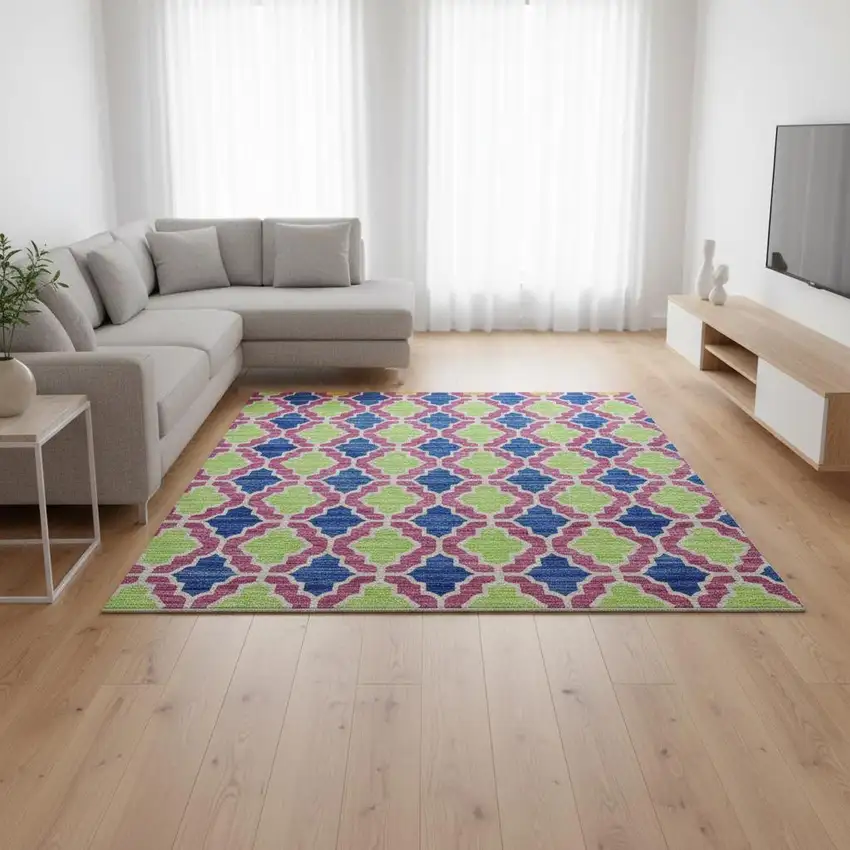 Blush Blue And Orange Ikat Washable Area Rug With UV Protection Photo 2