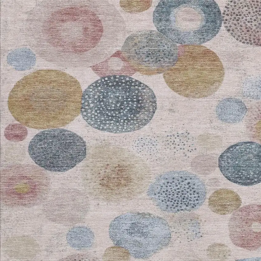 Blush Blue And Taupe Geometric Washable Indoor Outdoor Area Rug Photo 3