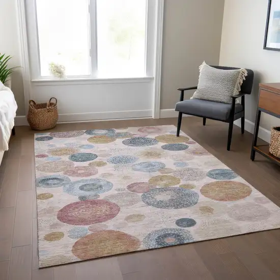 Blush Blue And Taupe Geometric Washable Indoor Outdoor Area Rug Photo 6