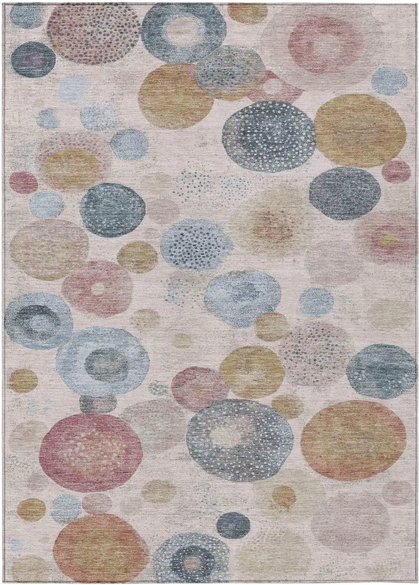 Blush Blue And Taupe Geometric Washable Indoor Outdoor Area Rug Photo 8