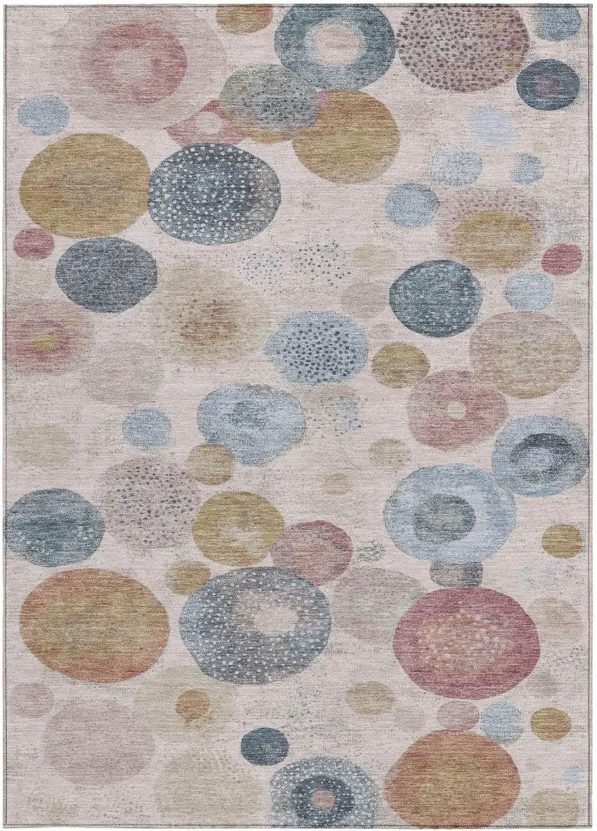 Blush Blue And Taupe Geometric Washable Indoor Outdoor Area Rug Photo 3