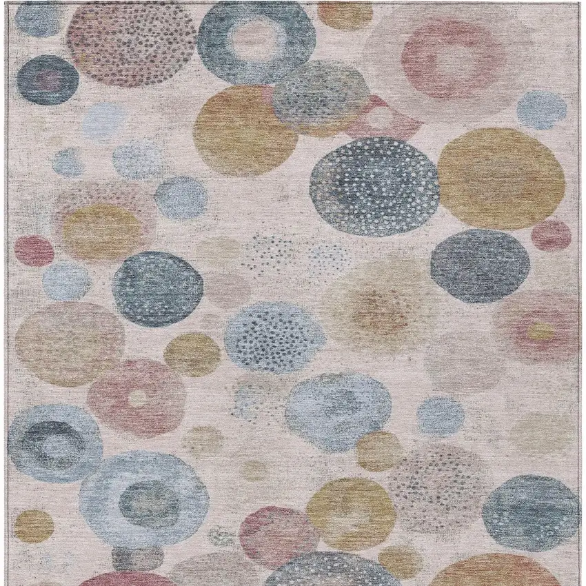 Blush Blue And Taupe Geometric Washable Indoor Outdoor Area Rug Photo 8