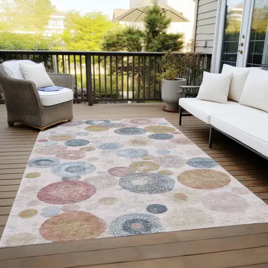 Blush Blue And Taupe Geometric Washable Indoor Outdoor Area Rug Photo 7