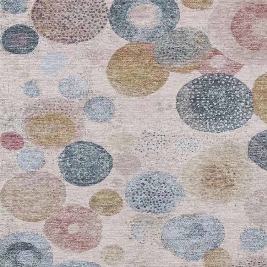 Blush Blue And Taupe Geometric Washable Indoor Outdoor Area Rug Photo 3