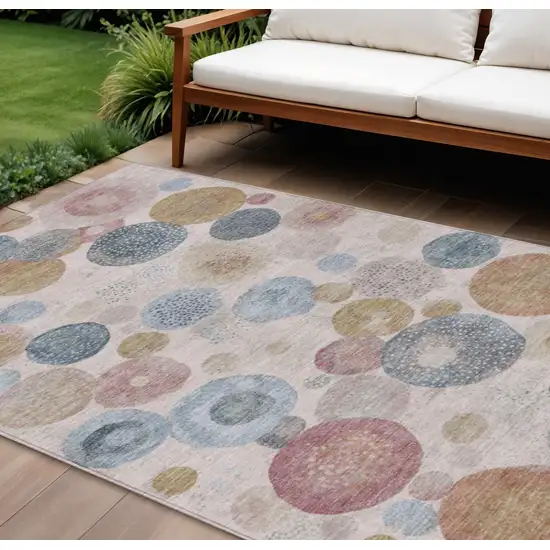 Blush Blue And Taupe Geometric Washable Indoor Outdoor Area Rug Photo 2