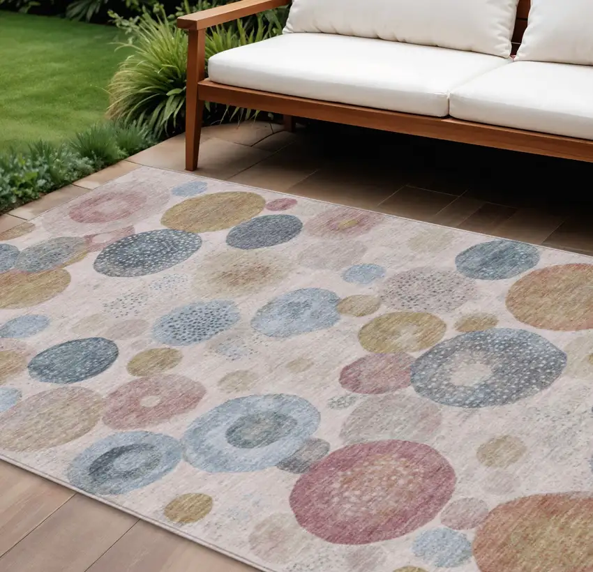 Blush Blue And Taupe Geometric Washable Indoor Outdoor Area Rug Photo 2