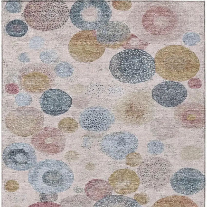 Blush Blue And Taupe Geometric Washable Indoor Outdoor Area Rug Photo 4