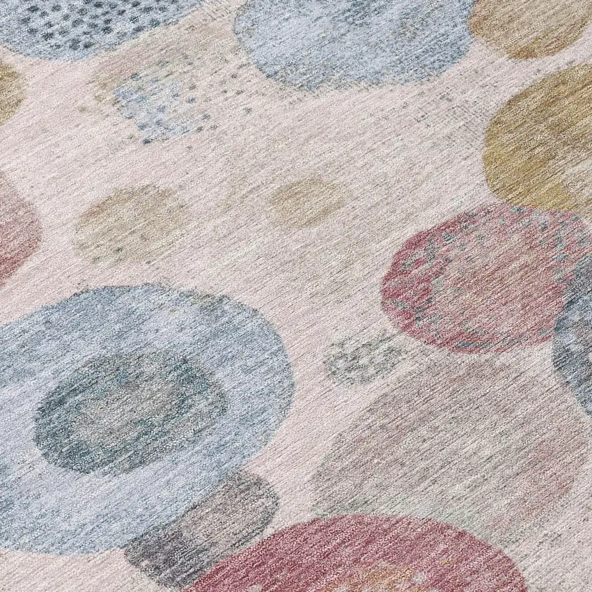 Blush Blue And Taupe Geometric Washable Indoor Outdoor Area Rug Photo 8