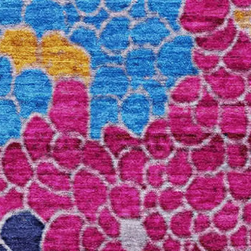 Blush Blue And Yellow Geometric Washable Area Rug With UV Protection Photo 3