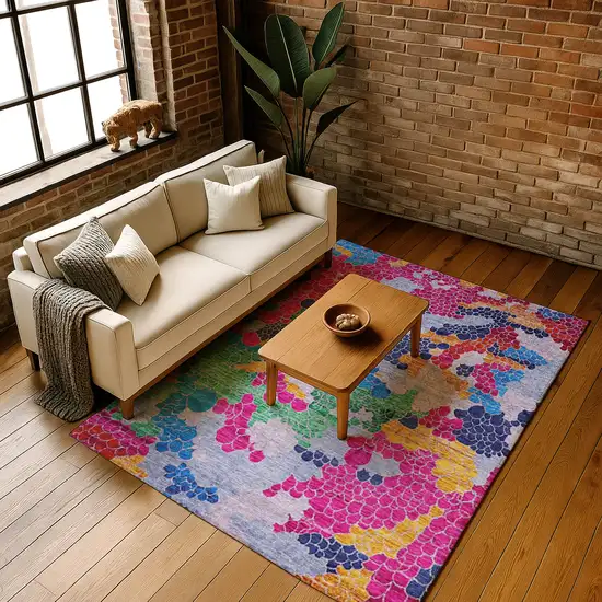 Blush Blue And Yellow Geometric Washable Area Rug With UV Protection Photo 6